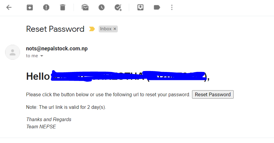 TMS Password Reset Email
