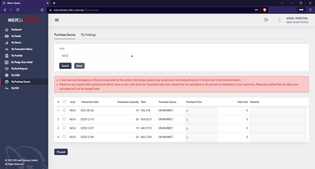 My Purchase Source - Meroshare