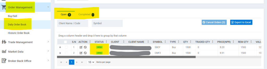 TMS Order Management - Daily Order Book