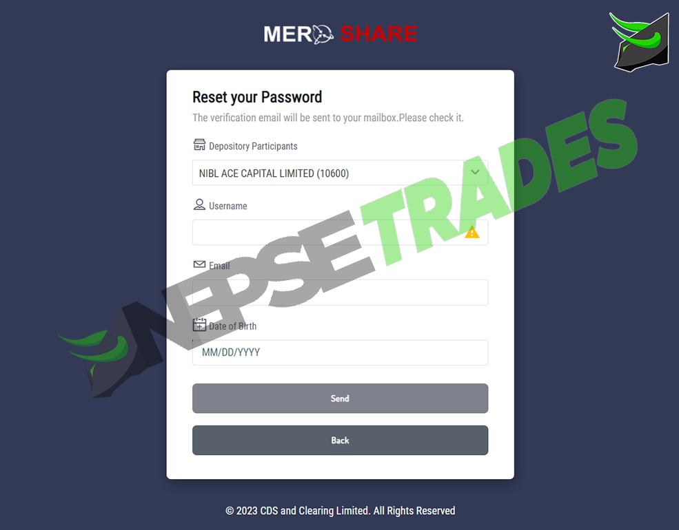 Reset Meroshare Password -Password Reset Form